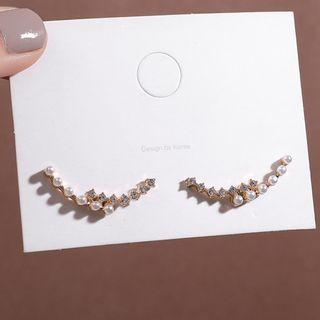 Rhinestone Faux Pearl Earring 1 Pair - Curved Pearl Rhinestone Earrings - One Size