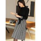 Houndstooth-panel Midi Knit Dress Black - One Size