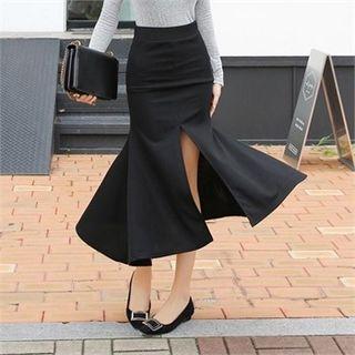 Slit Ruffle-hem Long Skirt