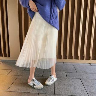 Mesh Panel High-waist Pleated Skirt