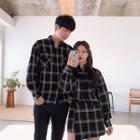 Couple Matching Color-block Plaid Shirt / Plaid Long-sleeve Shirt + Skirt