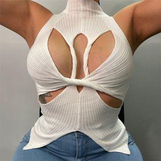 Sleeveless Mock-neck Cutout Top