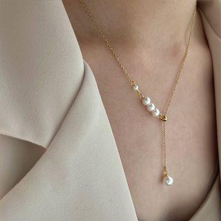 Faux Pearl Pendant Alloy Y Necklace E85 - Gold - One Size