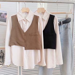 Long-sleeve Mock Two-piece Asymmetrical Top