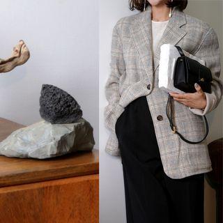 Sing-breasted Plaid / Plain Jacket