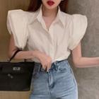 Plain Puff Sleeve Cropped Blouse
