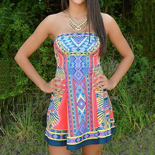 Patterned Strapless Dress