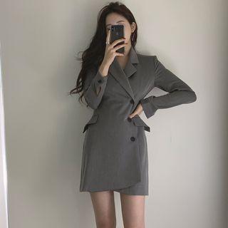 Collared Single-breasted Long-sleeve Mini A-line Dress