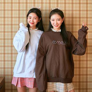 Cat Embroidered Pullover Brown - One Size