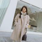 Buckle-neck Woolen Thick Coat Beige - One Size