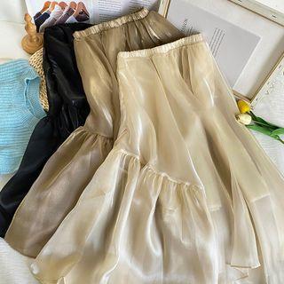 Asymmetrical Elastic High-waist Midi Skirt