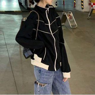 Stand Collar Contrast Trim Jacket