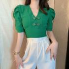 Short-sleeve V-neck Top / Dress Pants