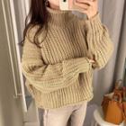Ribbed Turtleneck Sweater Light Khaki - One Size
