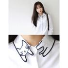 Cat-embroidered Cotton Shirt