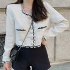 Contrast Trim Button Jacket White - One Size