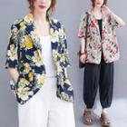 Elbow-sleeve Flower Print Blazer