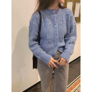 Round-neck Textured Wool Blend Cardigan