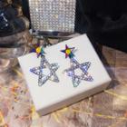 Rhinestone Star Dangle Earring Silver Needle - Multicolor Star & Rhinestone Star - One Size