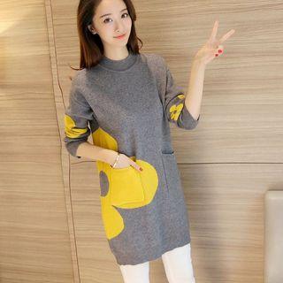 Long-sleeve Floral Print Knit Dress