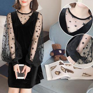 Star Print Lantern-sleeve A-line Dress