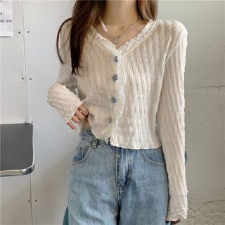 Floral Button Frill Trim Cardigan