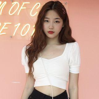 Sweetheart Neckline Short-sleeve Cropped Top