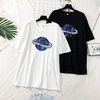 Sequined-planet Loose-fit T-shirt