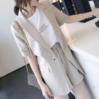 Set: Elbow-sleeve Blazer + Dress Shorts
