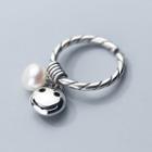 925 Sterling Silver Smiley Faux Pearl Open Ring Ring - One Size