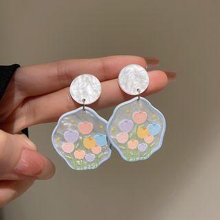 Flower Acrylic Alloy Dangle Earring 1 Pair - Blue & Pink - One Size