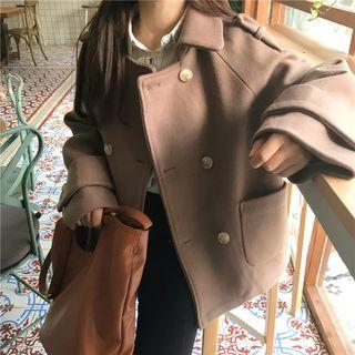 Plain Collared Double-breasted Coat