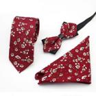 Set Of 3: Printed Neck Tie + Bow Tie + Pocket Square Mz-23 - One Size