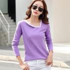 Skew-neckline Long-sleeve Top