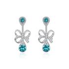925 Sterling Silver Elegant Fashion Romantic Bowknot And Water Drop Shape Earrings With Blue Austrian Element Crystal Silver - One Size