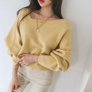Asymmetric V-neck Wool Blend Sweater