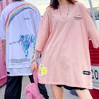 3/4-sleeve Unicorn Print T-shirt