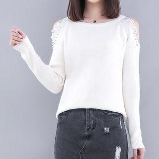 Cold-shoulder Beaded Sweater