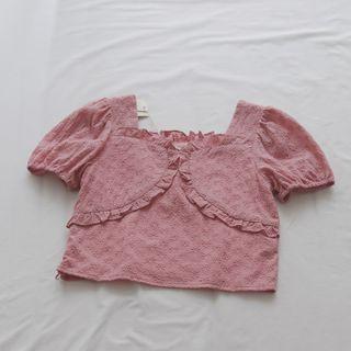 Square Collar Agaric Laces Puff-sleeved Top