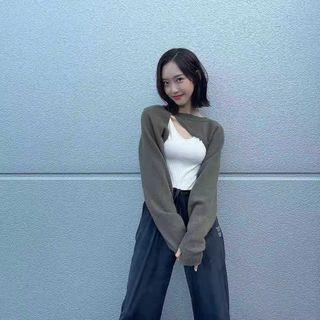 Round-neck Plain Cape / Plain Tank Top / High-waist Printed Straight-cut Pants
