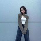 Round-neck Plain Cape / Plain Tank Top / High-waist Printed Straight-cut Pants