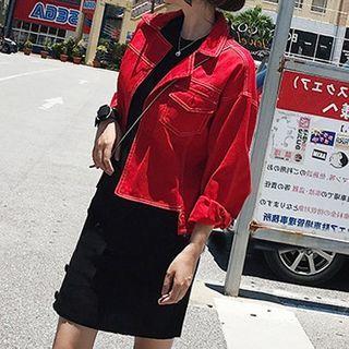 Pocket Detail Denim Jacket / Sleeveless Mini Knit Dress / Set