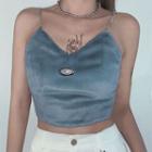 Chain Strap Letter Embroidered Cropped Camisole Top