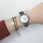Set: Fabric Strap Watch + Flower Bracelet