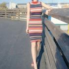 Striped Sleeveless Mini Sheath Knit Dress As Shown In Figure - One Size