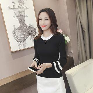 Stripe Panel Bell-sleeve Knit Top