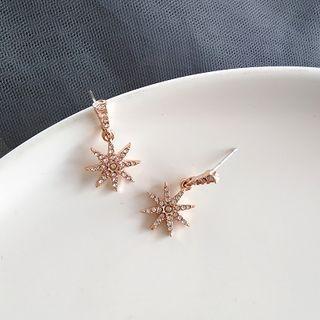 Rhinestone Star Drop Earring 1 Pair - S925 Silver Studded Earring - Gold & Silver - One Size