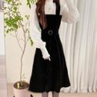 Inset Lace Top Velvet Midi Dress With Belt