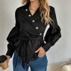 Puff Sleeve V-neck Tie-waist Blouse