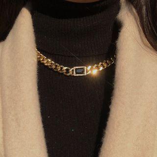 Rhinestone Alloy Choker 1 Pc - Gold - One Size